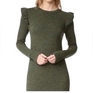 Club Monaco Dress EUC Long Sleeve Knit Silk/Wool Green Midi Size Medium